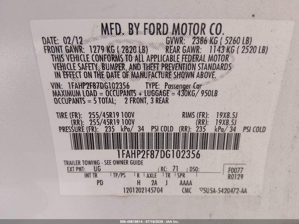 1FAHP2F87DG102356 2013 FORD TAURUS photo no. 9