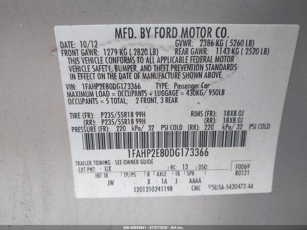 1FAHP2E80DG173366 2013 FORD TAURUS photo no. 9