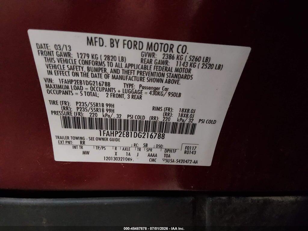 1FAHP2E81DG216788 2013 FORD TAURUS photo no. 9