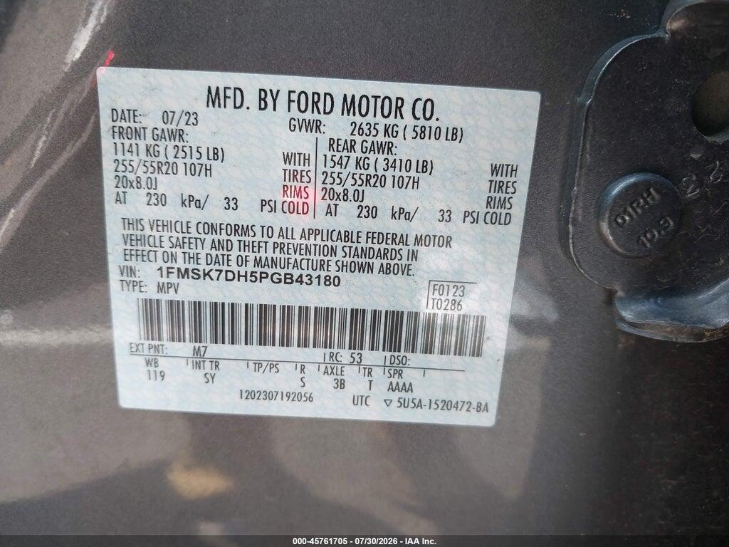 1FMSK7DH5PGB43180 2023 FORD EXPLORER photo no. 9