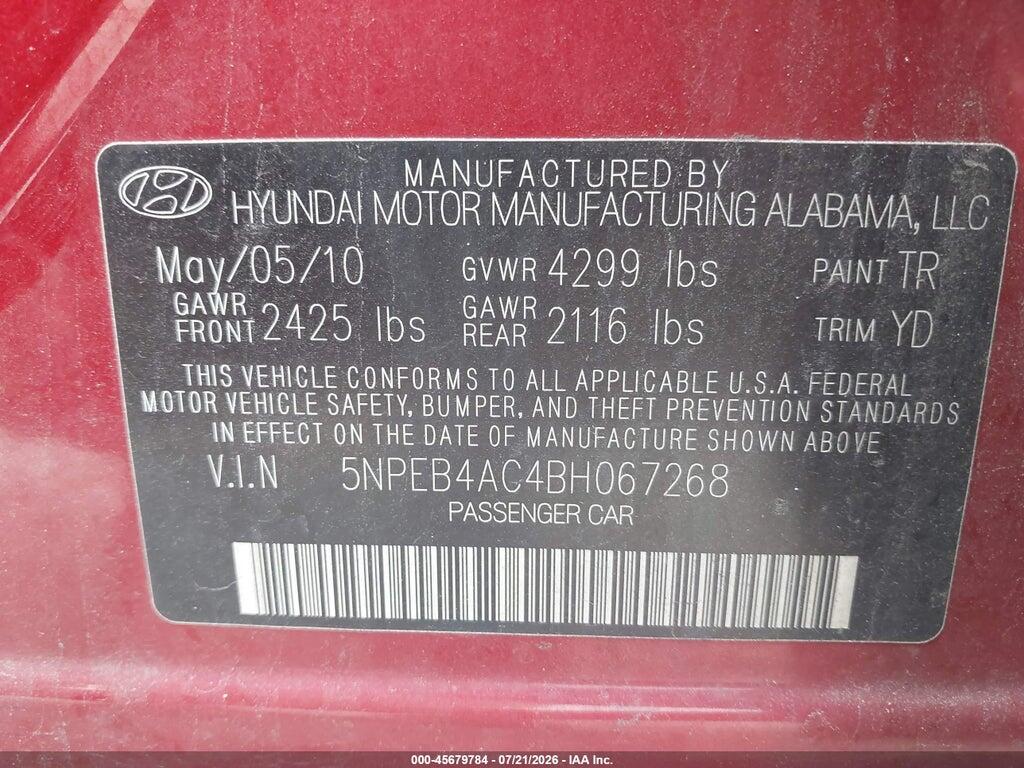 5NPEB4AC4BH067268 2011 HYUNDAI SONATA photo no. 9