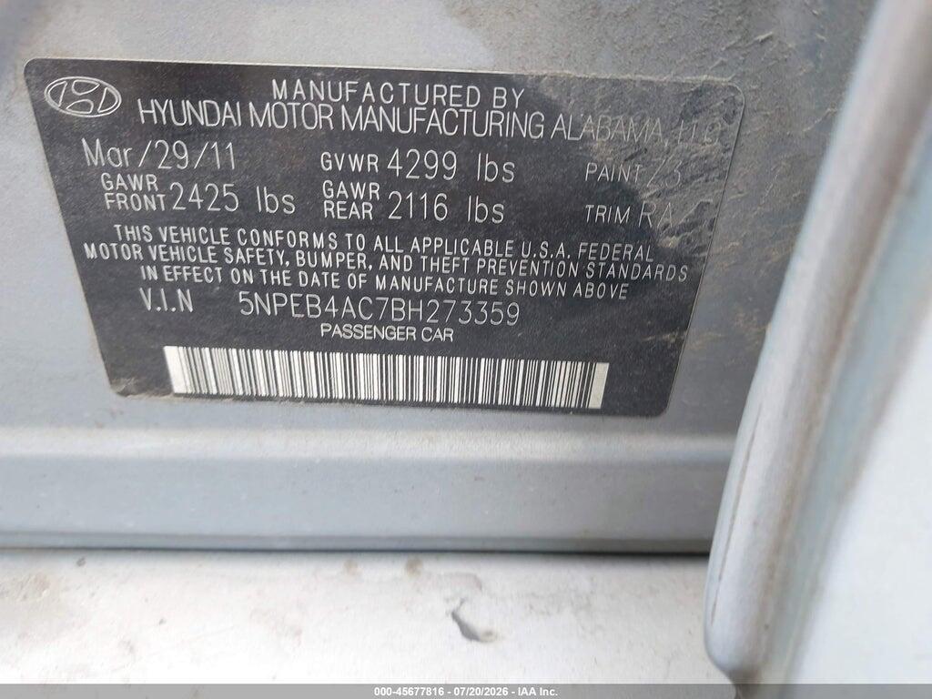 5NPEB4AC7BH273359 2011 HYUNDAI SONATA photo no. 9