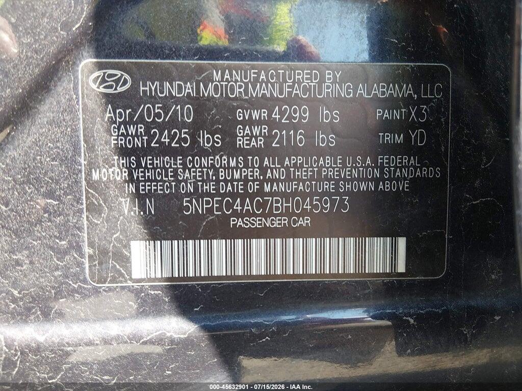 5NPEC4AC7BH045973 2011 HYUNDAI SONATA photo no. 9