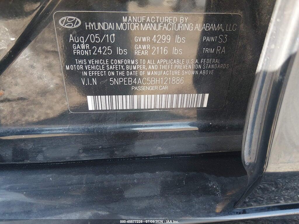 5NPEB4AC5BH121886 2011 HYUNDAI SONATA photo no. 9