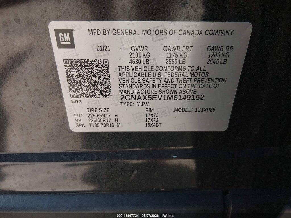 2GNAX5EV1M6149152 2021 CHEVROLET EQUINOX photo no. 9