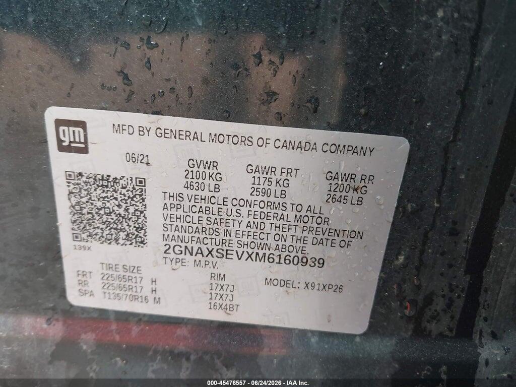 2GNAXSEVXM6160939 2021 CHEVROLET EQUINOX photo no. 9