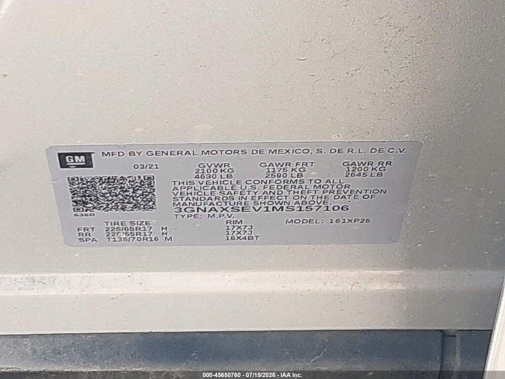 3GNAXSEV1MS157106 2021 CHEVROLET EQUINOX photo no. 9