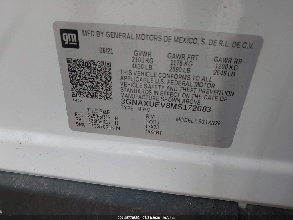 3GNAXUEV8MS172083 2021 CHEVROLET EQUINOX photo no. 9