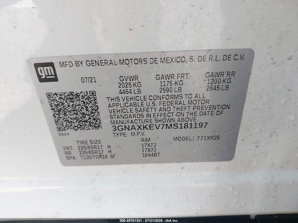 3GNAXKEV7MS181197 2021 CHEVROLET EQUINOX photo no. 9