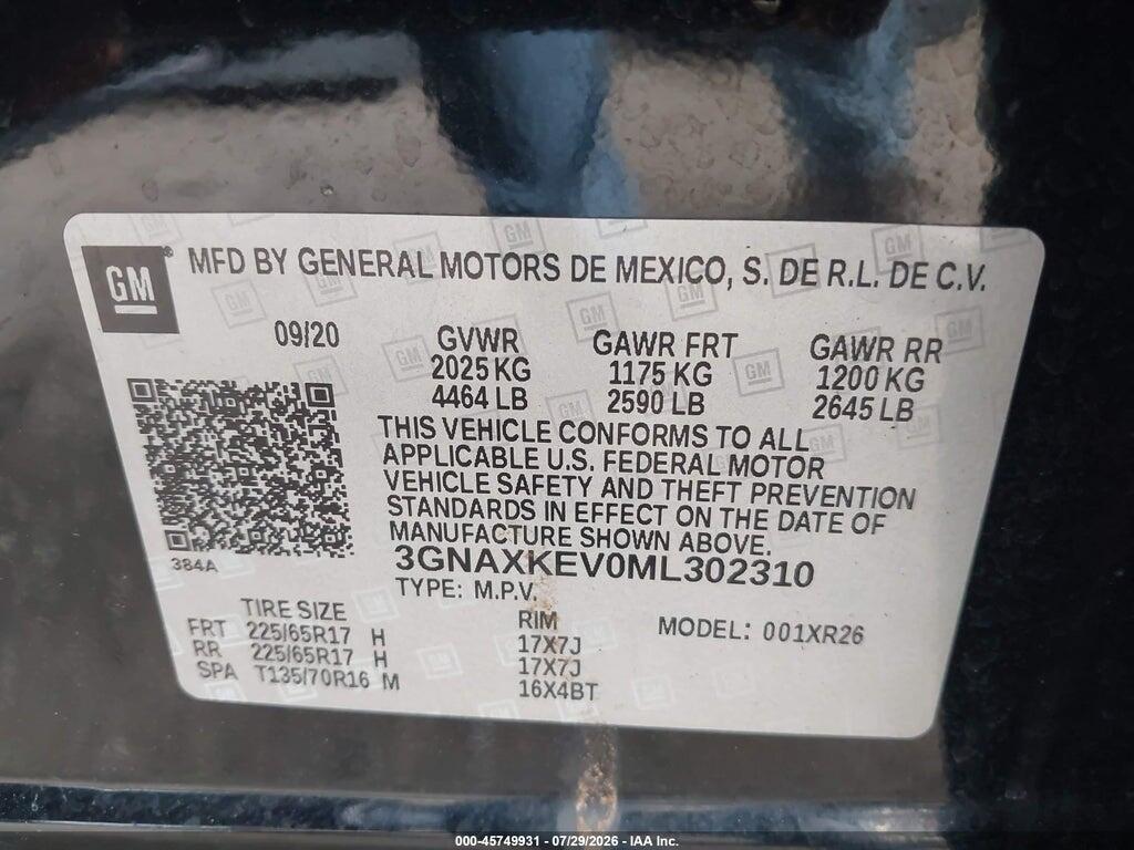 3GNAXKEV0ML302310 2021 CHEVROLET EQUINOX photo no. 9