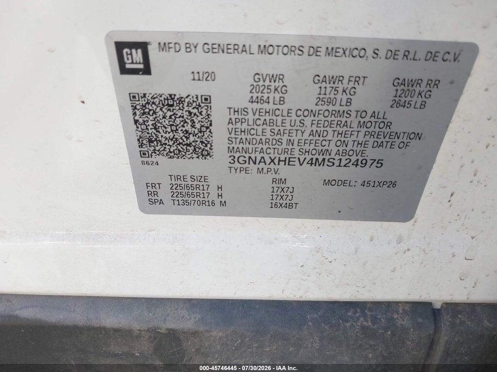3GNAXHEV4MS124975 2021 CHEVROLET EQUINOX photo no. 9