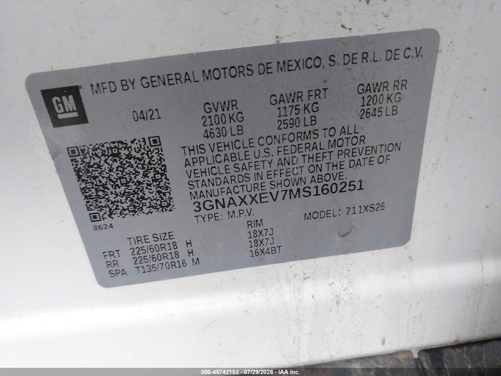 3GNAXXEV7MS160251 2021 CHEVROLET EQUINOX photo no. 9