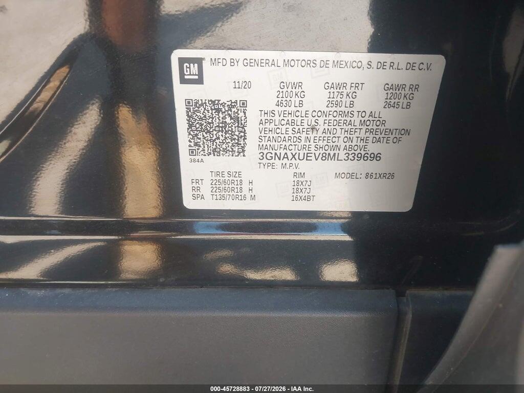 3GNAXUEV8ML339696 2021 CHEVROLET EQUINOX photo no. 9