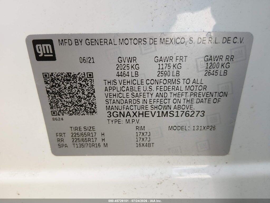 3GNAXHEV1MS176273 2021 CHEVROLET EQUINOX photo no. 9