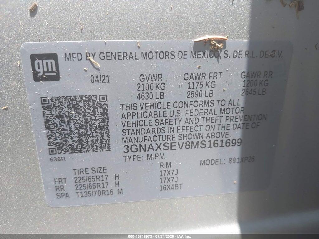 3GNAXSEV8MS161699 2021 CHEVROLET EQUINOX photo no. 9
