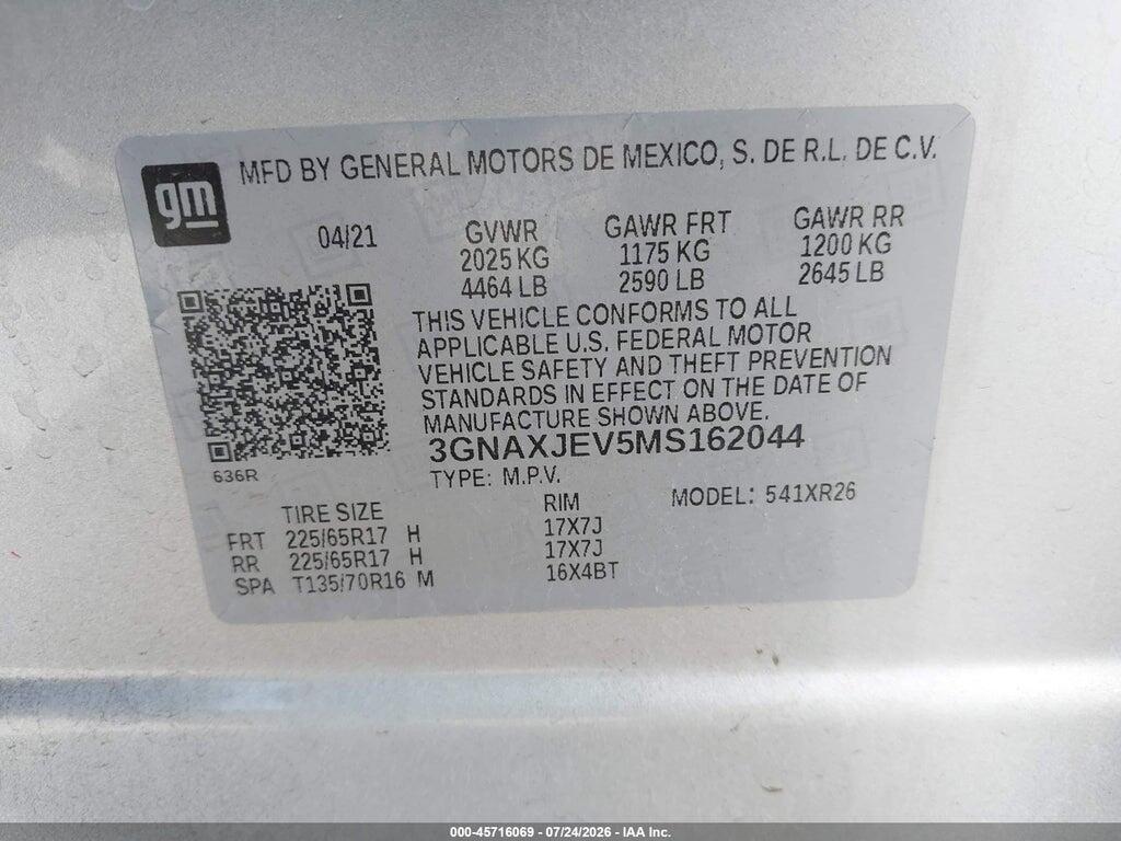 3GNAXJEV5MS162044 2021 CHEVROLET EQUINOX photo no. 9