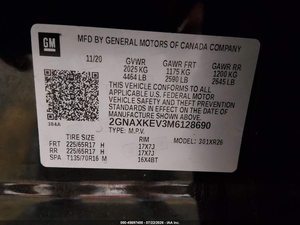 2GNAXKEV3M6128690 2021 CHEVROLET EQUINOX photo no. 9