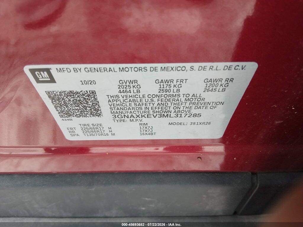 3GNAXKEV3ML317285 2021 CHEVROLET EQUINOX photo no. 9
