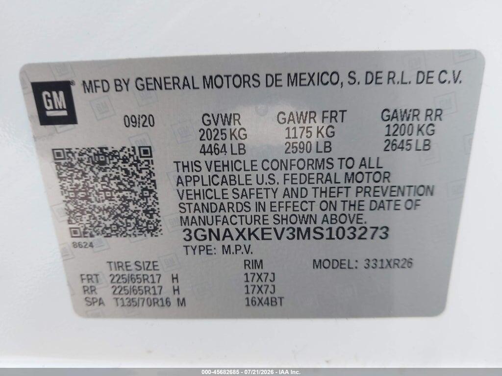 3GNAXKEV3MS103273 2021 CHEVROLET EQUINOX photo no. 9