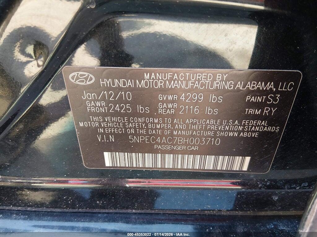 5NPEC4AC7BH003710 2011 HYUNDAI SONATA photo no. 9