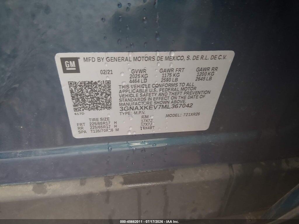3GNAXKEV7ML367042 2021 CHEVROLET EQUINOX photo no. 9
