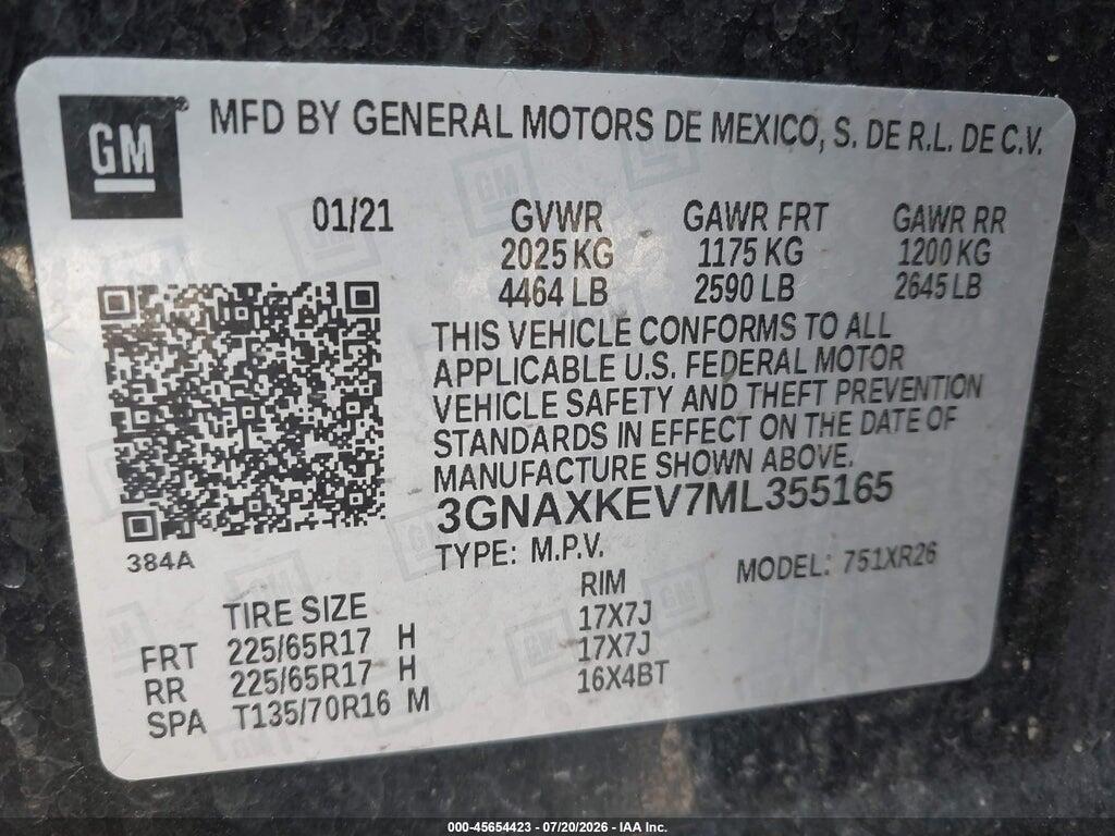 3GNAXKEV7ML355165 2021 CHEVROLET EQUINOX photo no. 9