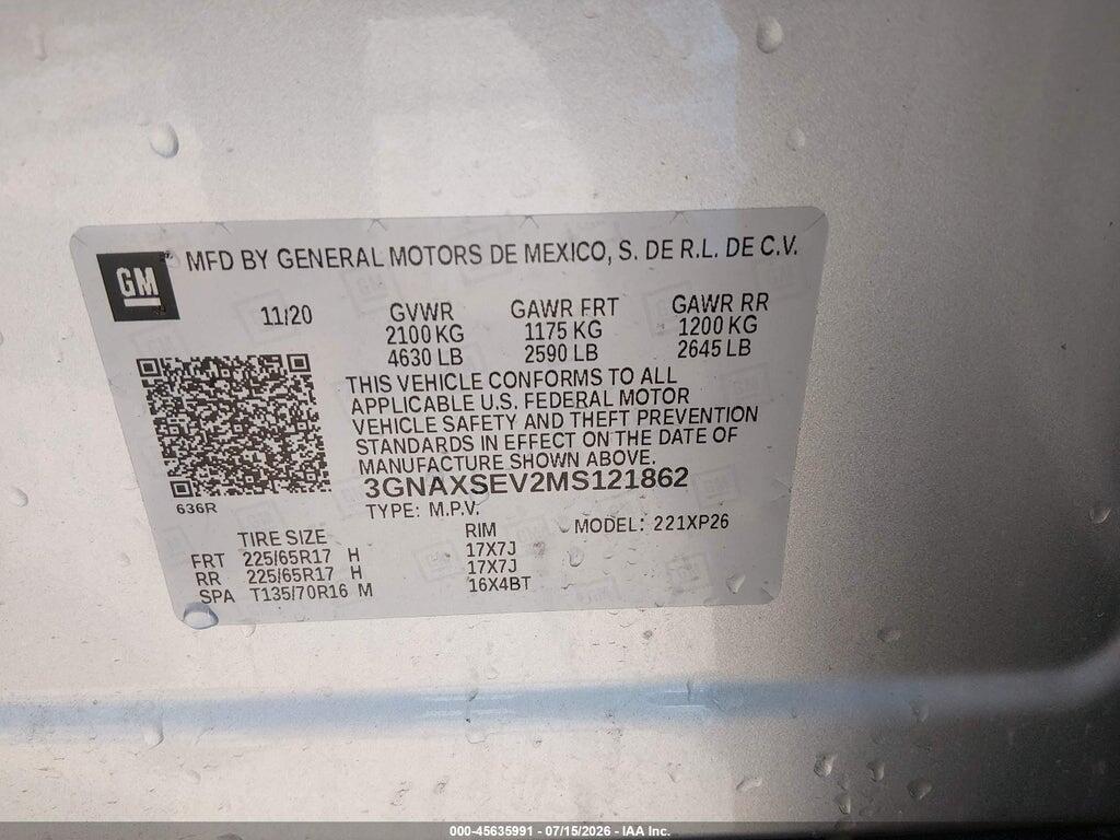 3GNAXSEV2MS121862 2021 CHEVROLET EQUINOX photo no. 9