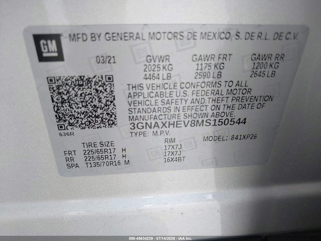 3GNAXHEV8MS150544 2021 CHEVROLET EQUINOX photo no. 9