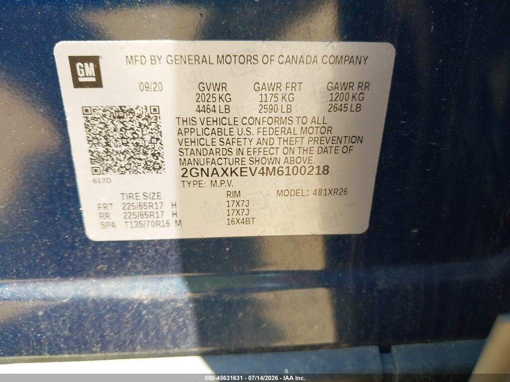 2GNAXKEV4M6100218 2021 CHEVROLET EQUINOX photo no. 9