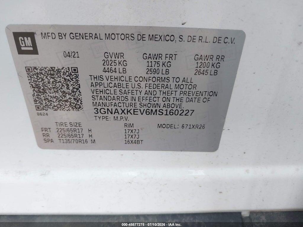 3GNAXKEV6MS160227 2021 CHEVROLET EQUINOX photo no. 9