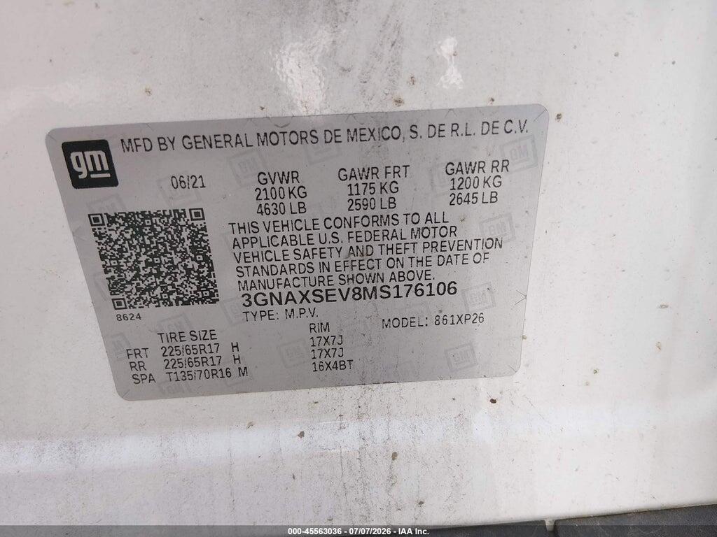 3GNAXSEV8MS176106 2021 CHEVROLET EQUINOX photo no. 9