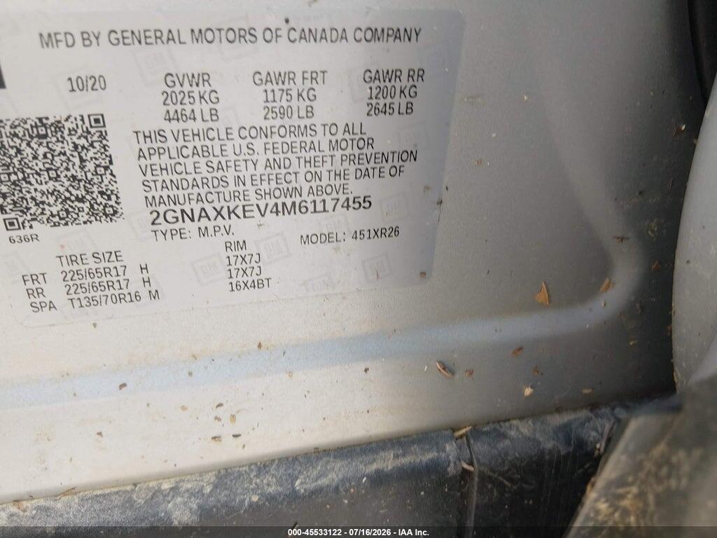 2GNAXKEV4M6117455 2021 CHEVROLET EQUINOX photo no. 9