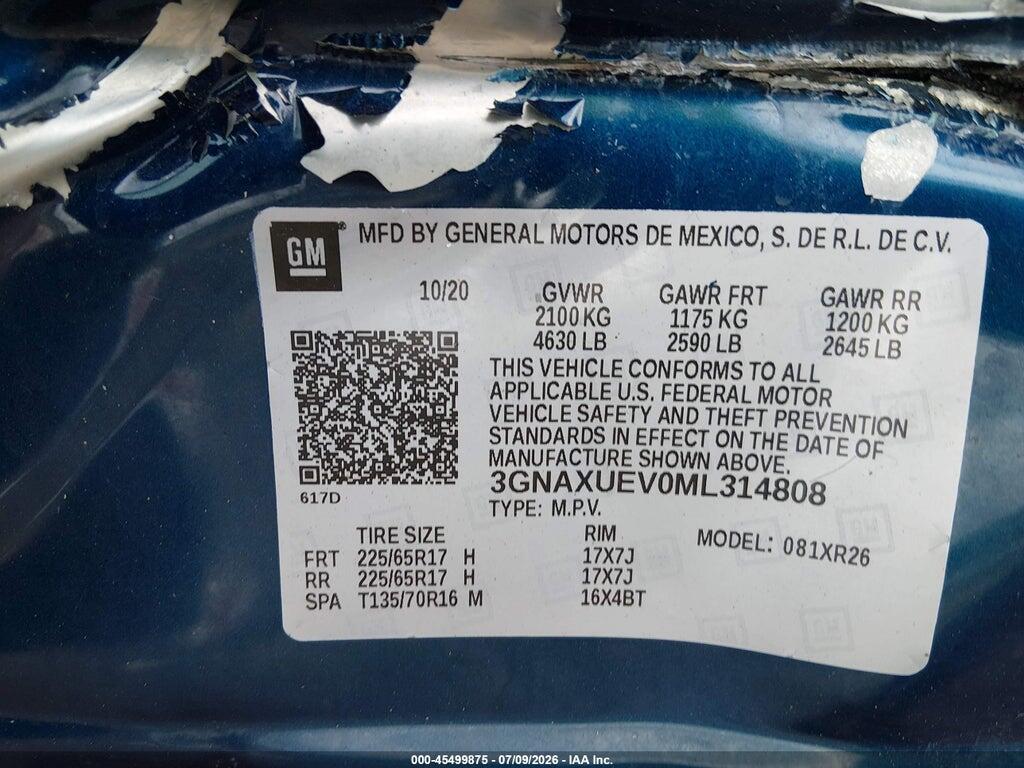 3GNAXUEV0ML314808 2021 CHEVROLET EQUINOX photo no. 9