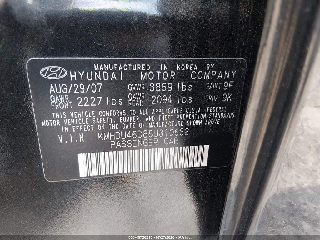 KMHDU46D88U310632 2008 HYUNDAI ELANTRA photo no. 9