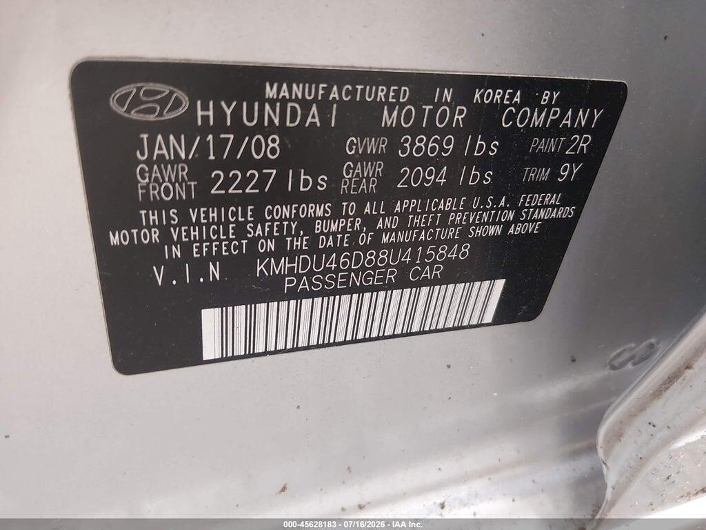 KMHDU46D88U415848 2008 HYUNDAI ELANTRA photo no. 9