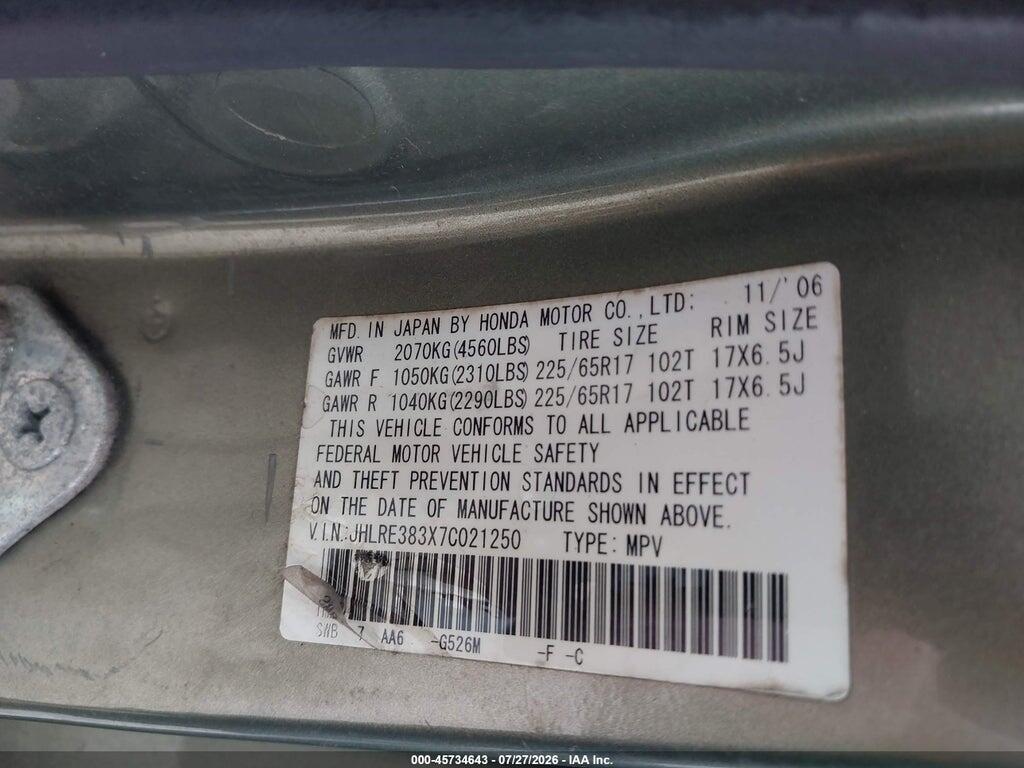 JHLRE383X7C021250 2007 HONDA CR-V photo no. 9