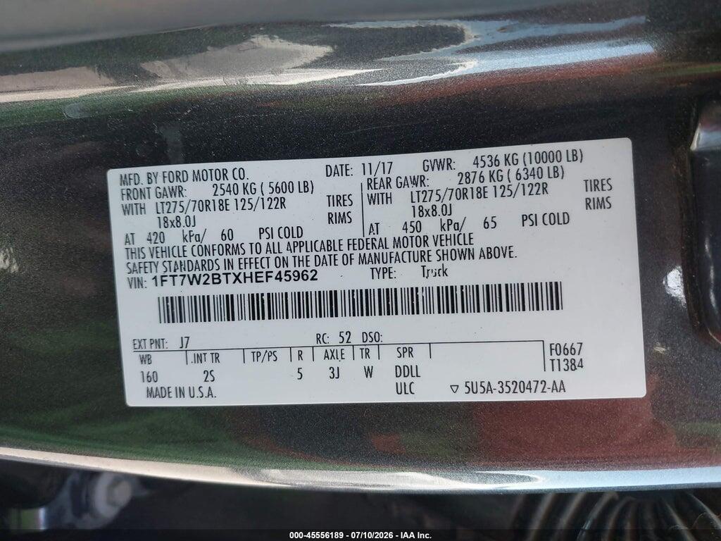 1FT7W2BTXHEF45962 2017 FORD F-250 photo no. 9