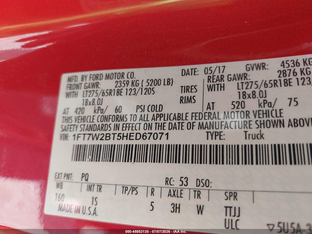 1FT7W2BT5HED67071 2017 FORD F-250 photo no. 9
