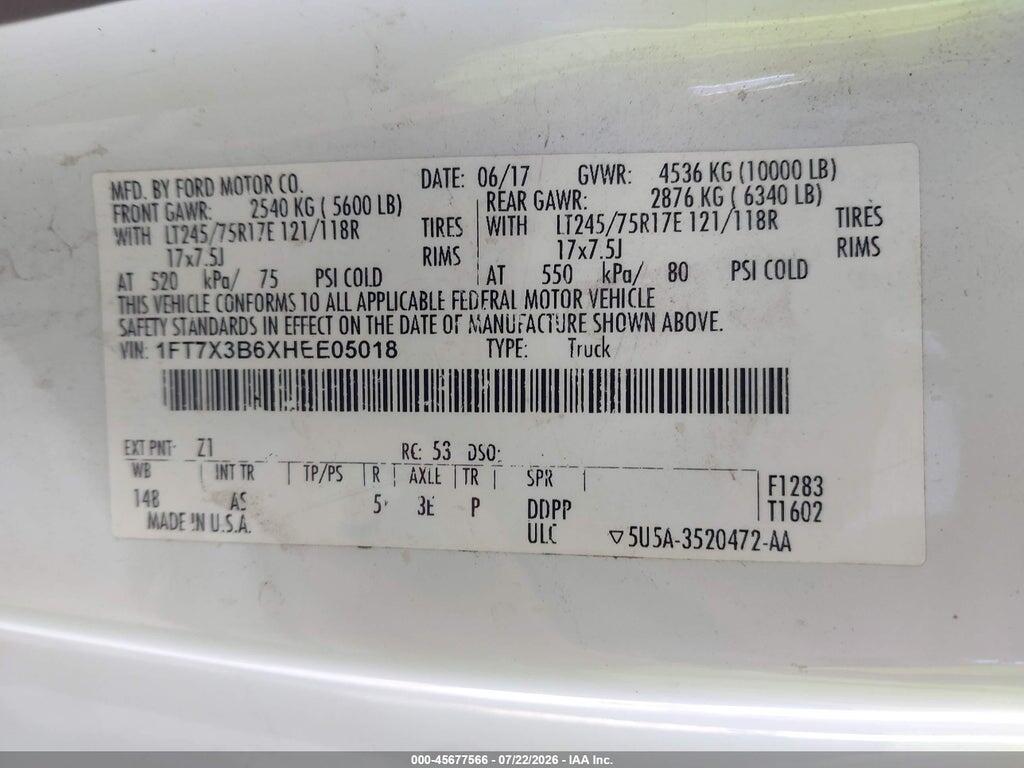1FT7X3B6XHEE05018 2017 FORD F-350 photo no. 9