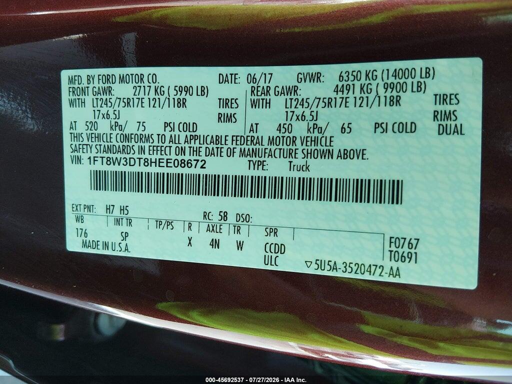 1FT8W3DT8HEE08672 2017 FORD F-350 photo no. 9