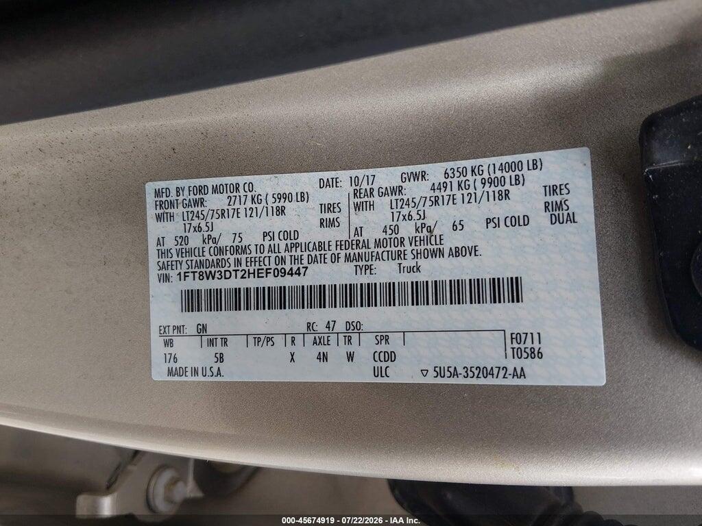1FT8W3DT2HEF09447 2017 FORD F-350 photo no. 8