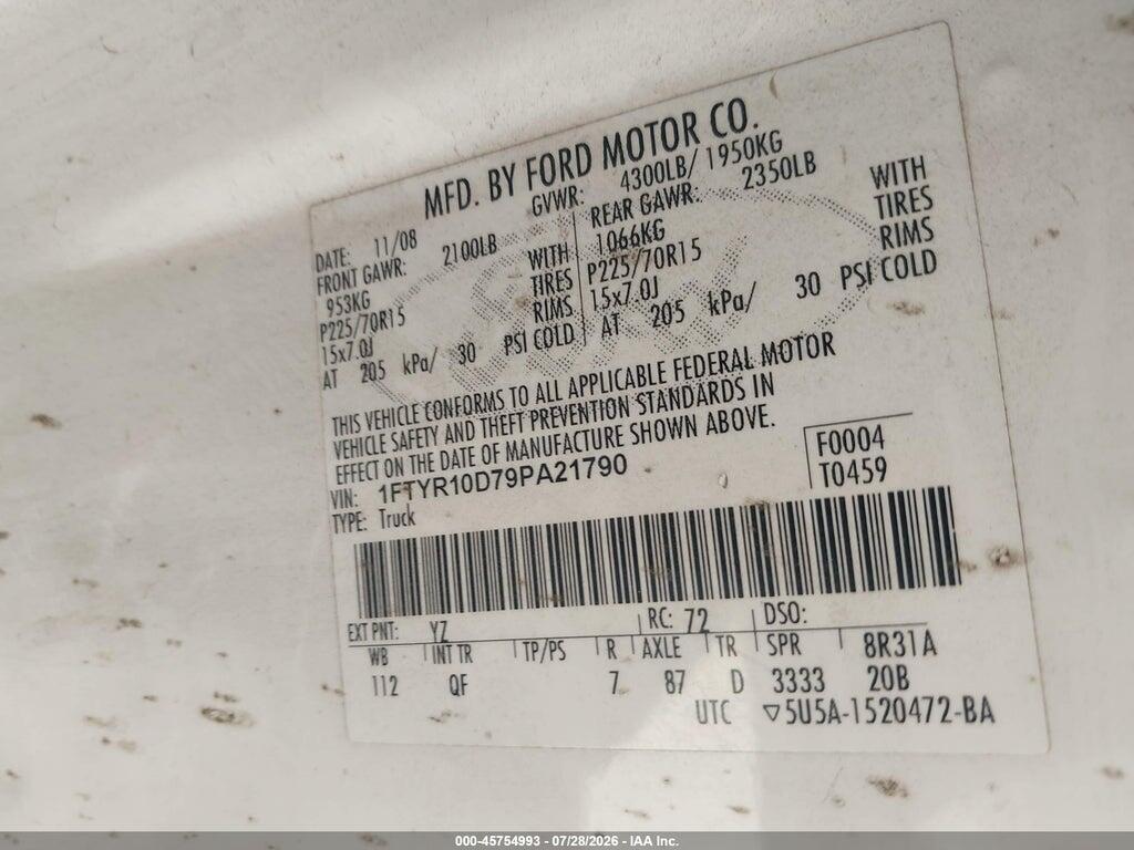 1FTYR10D79PA21790 2009 FORD RANGER photo no. 9