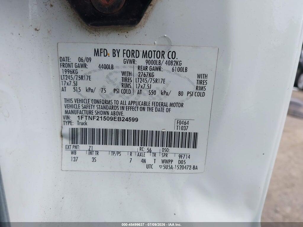 1FTNF21509EB24599 2009 FORD SUPER DUTY F-250 SRW photo no. 9