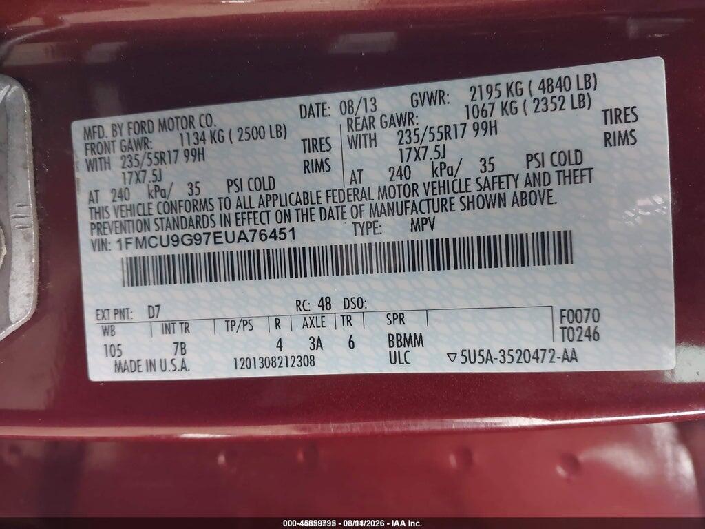 1FMCU9G97EUA76451 2014 FORD ESCAPE photo no. 9