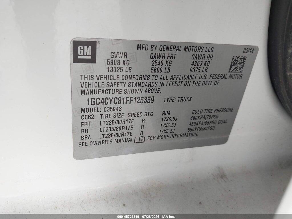 1GC4CYC81FF125359 2015 CHEVROLET SILVERADO 3500HD photo no. 9