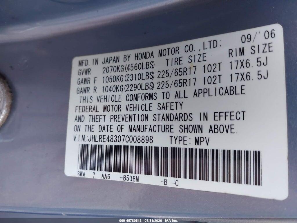 JHLRE48307C008898 2007 HONDA CR-V photo no. 9