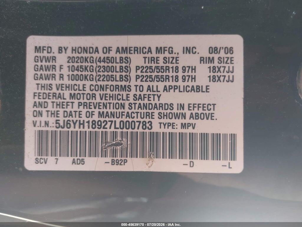 5J6YH18927L000783 2007 HONDA ELEMENT photo no. 9