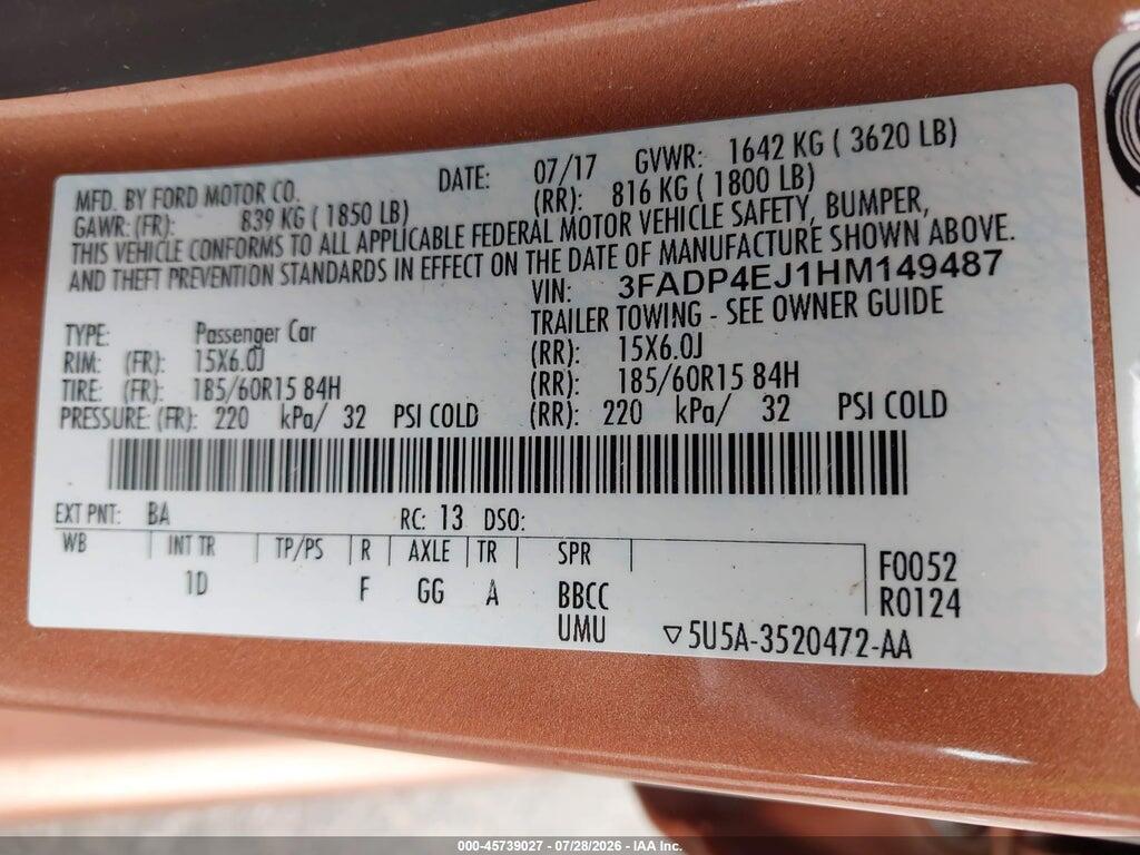 3FADP4EJ1HM149487 2017 FORD FIESTA photo no. 9