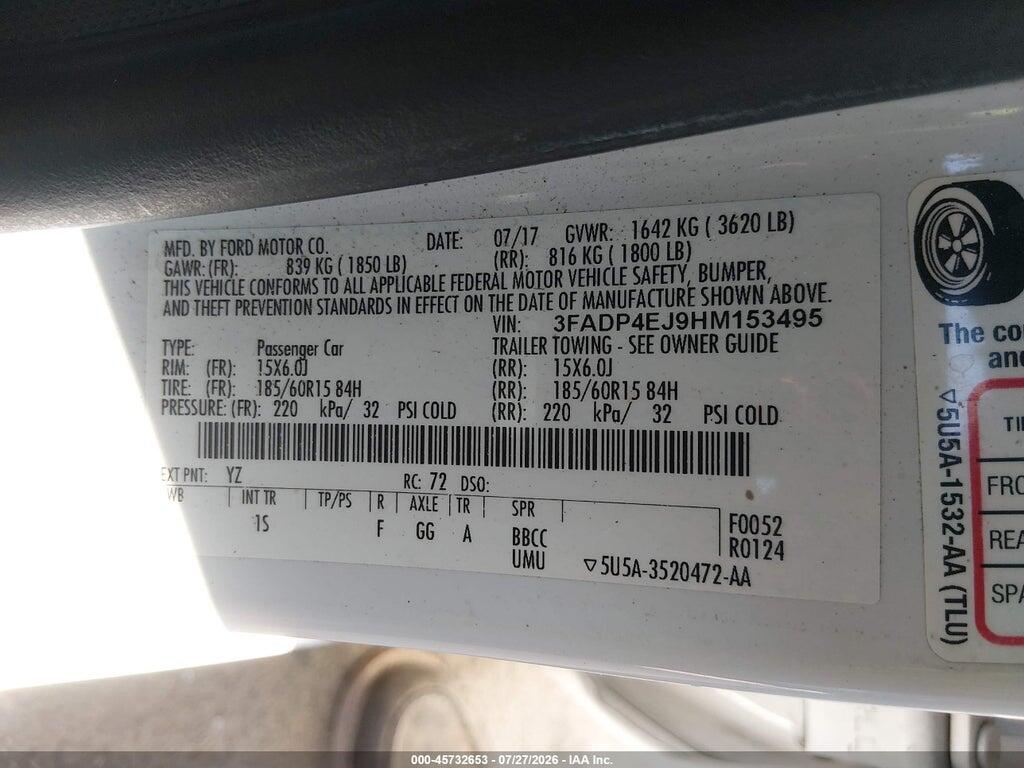 3FADP4EJ9HM153495 2017 FORD FIESTA photo no. 9