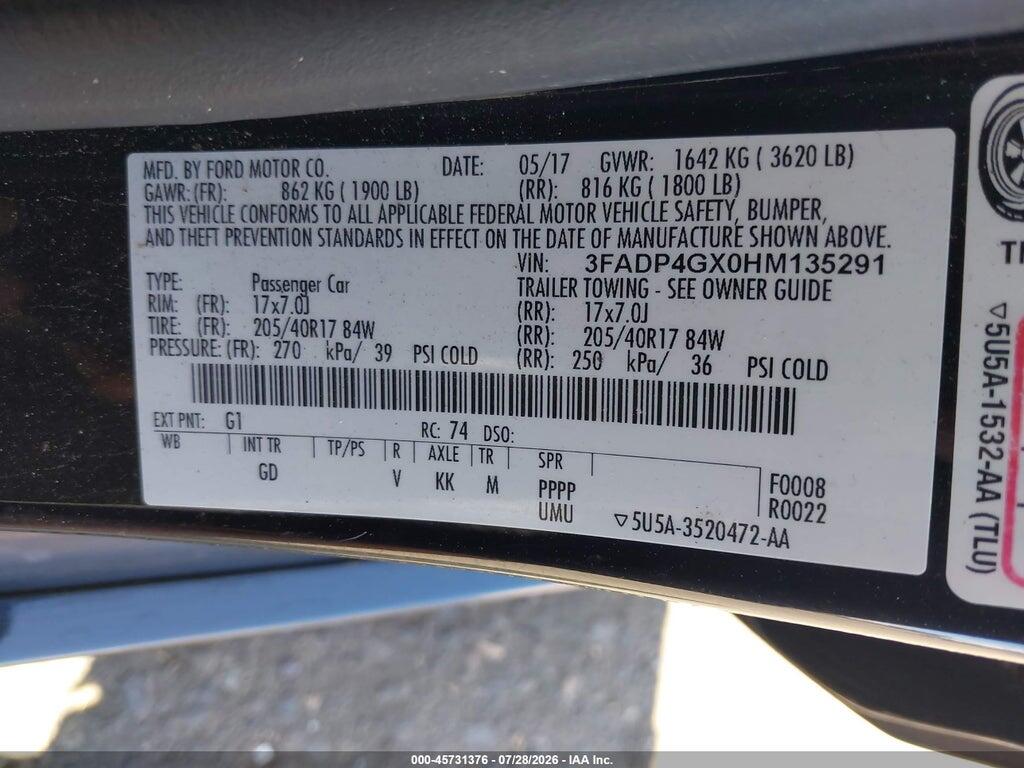 3FADP4GX0HM135291 2017 FORD FIESTA photo no. 9